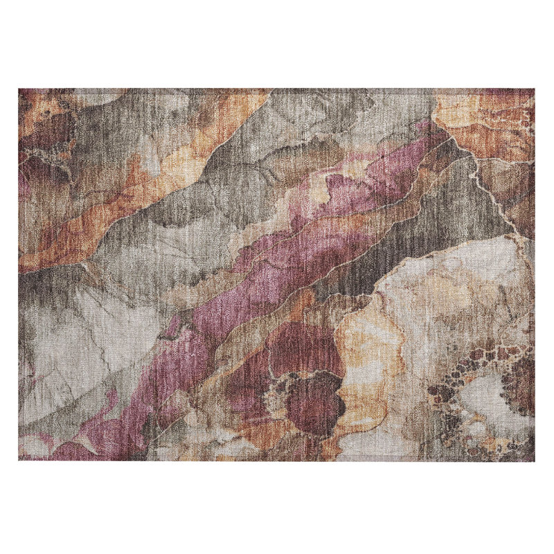 Machine Washable Indoor/Outdoor Xhevrie Khaki Rug, Rectangle 1'8" x 2'6"