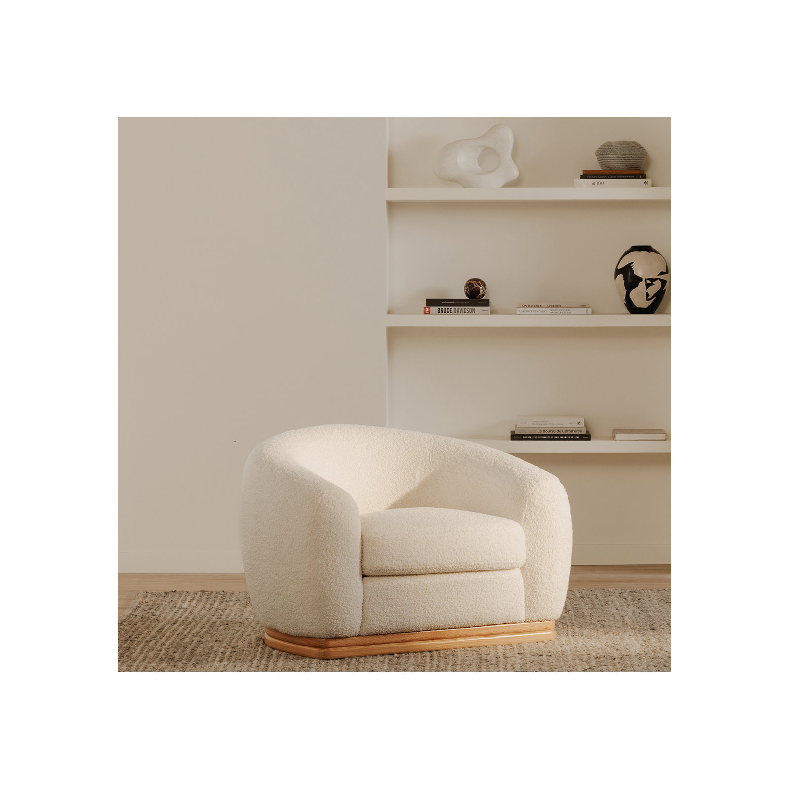 Galette Lounge Chair, Cream Sherpa
