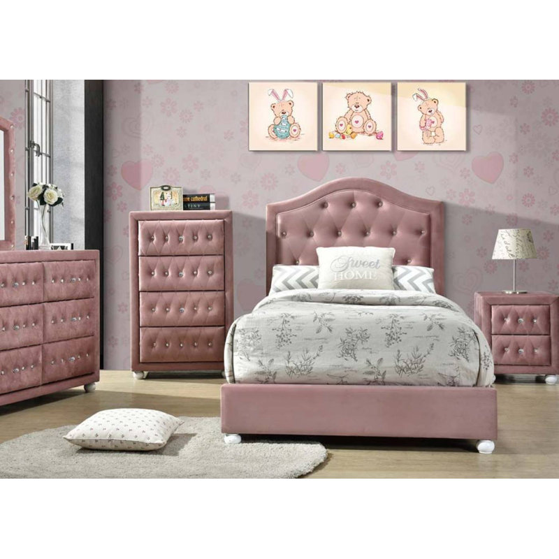 Reggie Pink Twin Upholstered Platform Bed with Storage