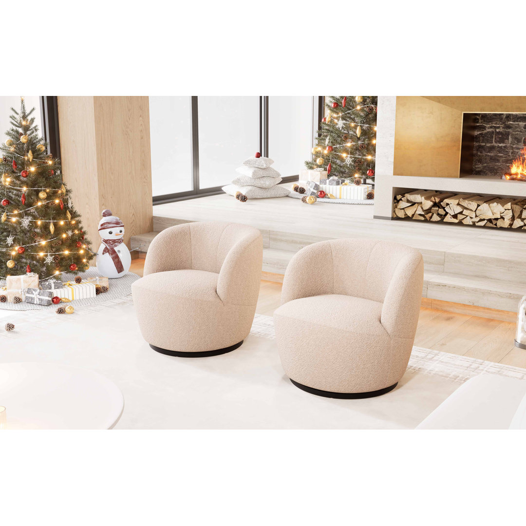 Nen Upholstered Swivel Accent Chairs, Boucle Swivel Barrel Chair, Accent Arm Chairs for Small Space (Set of 2) Everly Quinn Body 