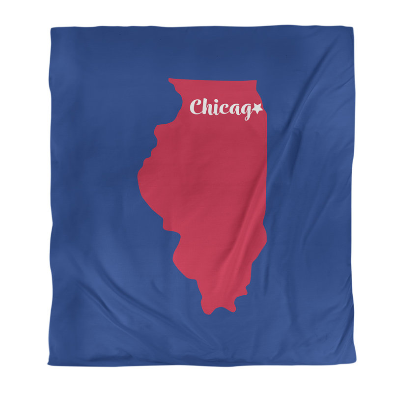 Housse de couette simple chicago Illinois, Housse de couette pour grand lit, Bleu / Rouge, Polyester brossé
