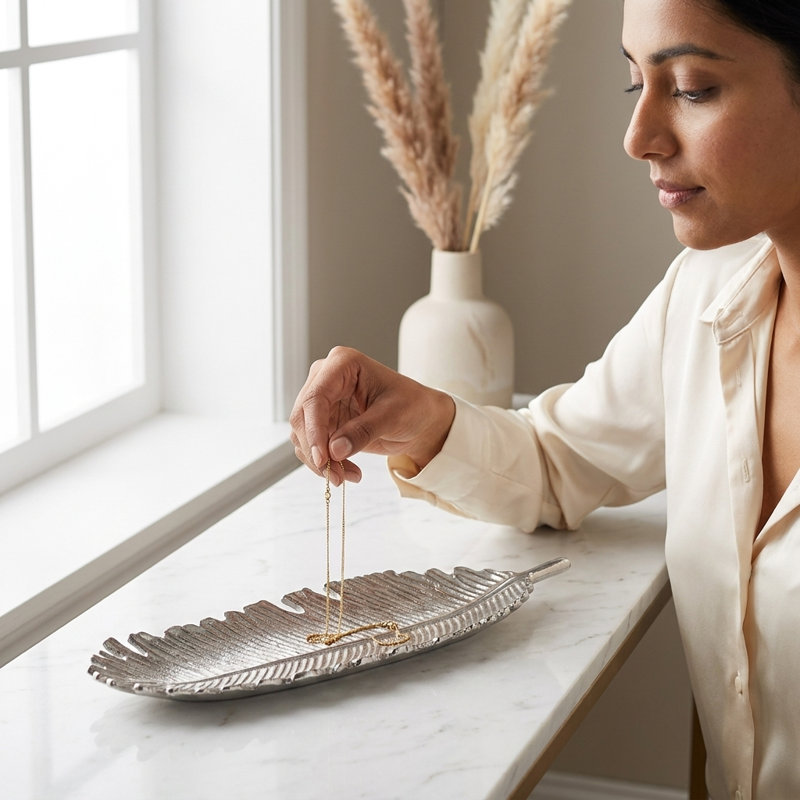 Olivia Metallic Leaf Accent Tray 