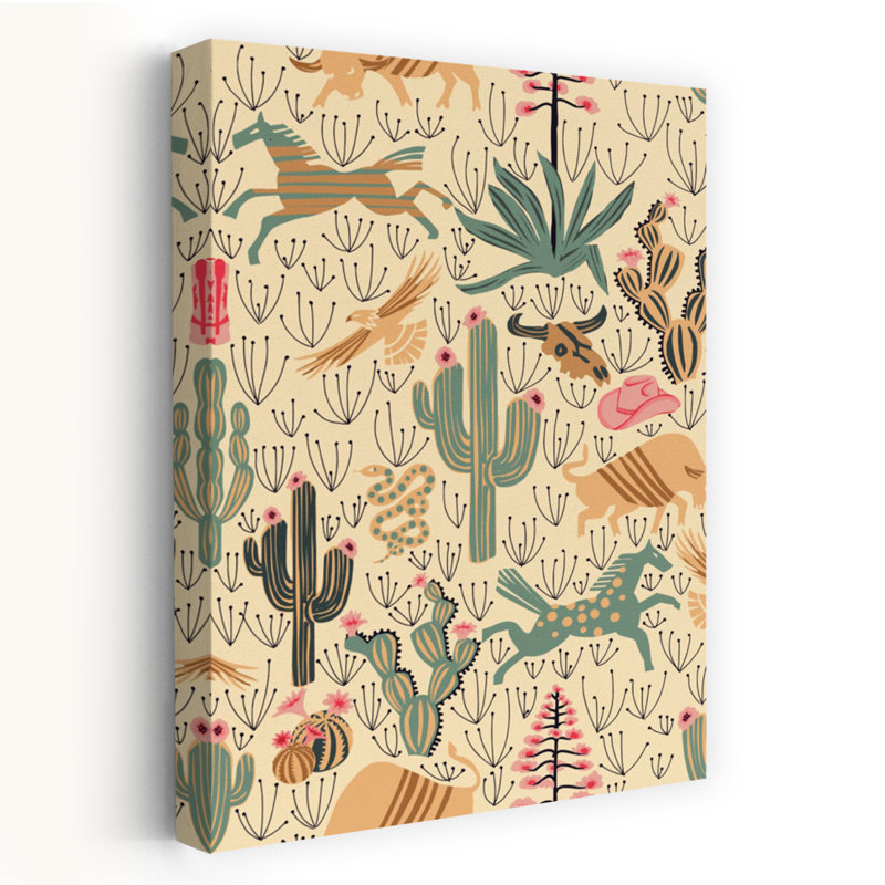 Art contemporain contemporain rétro, cactus rustique, paysage sauvage, H 18 po x l 12 po, Beige