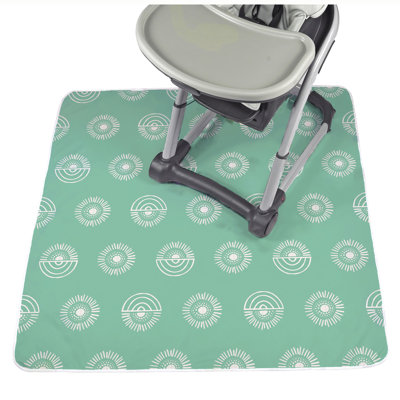 JumpOff Jo – Baby Splat Mat for Under High Chair,– Washable Waterproof Baby Floor Mat for Arts and Crafts Playtime and Dining Table or Booster Seat, Reusable Fabric 51"x51" - Rainbow Sun
