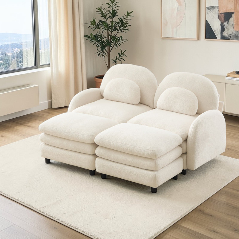 Canapé 2 places en tissu Geneveve Teddy, Blanc beige