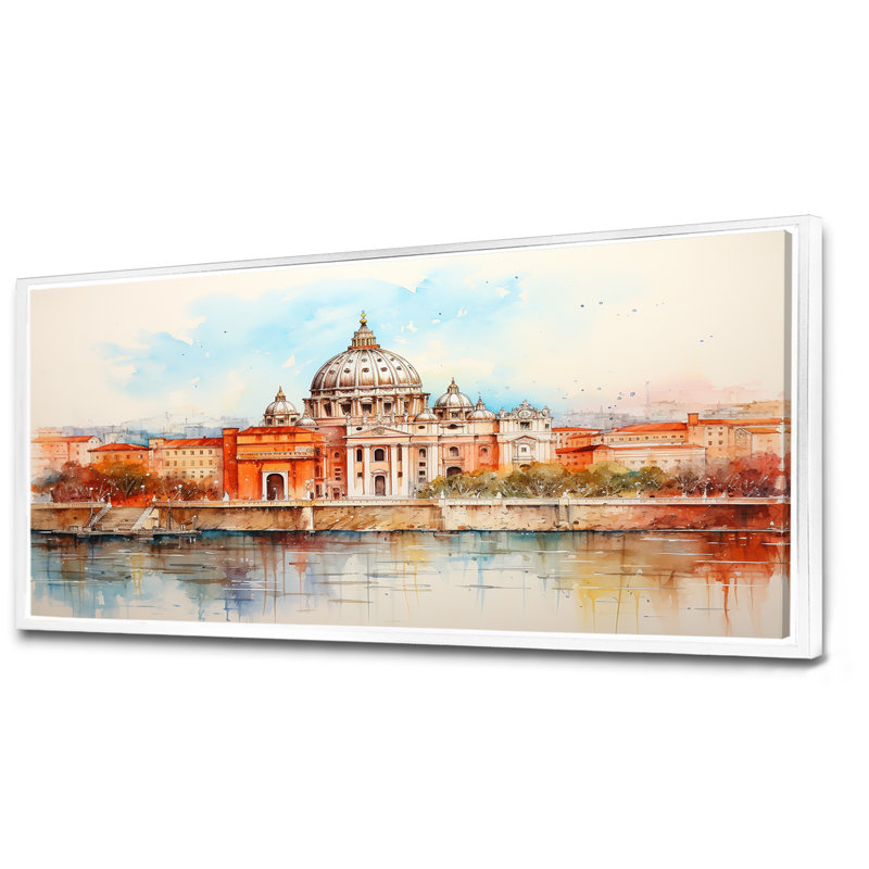 Art mural, sérénité I, Rome, Cadre flottant blanc, H 28 po x l 60 po x P 1,5 po