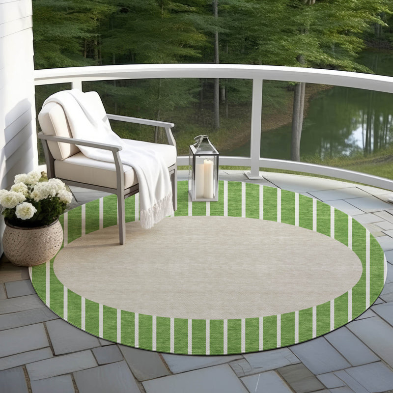 Machine Washable Indoor/Outdoor Chantille ACN994 Green Area Rug, Round 8'