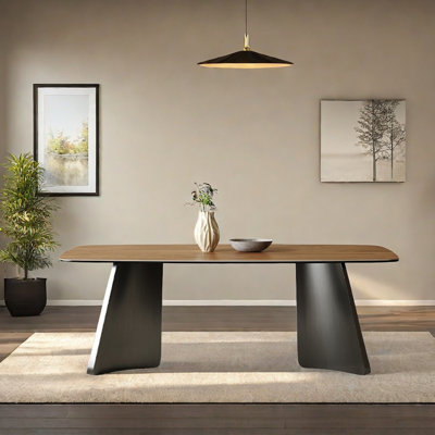 Modern Simple Rock Slab Metal Dining Table