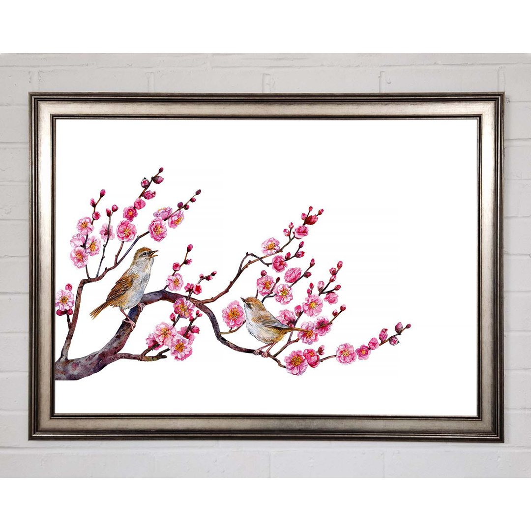 Cherry Tree Love Birds Gerahmter Druck Wandkunst