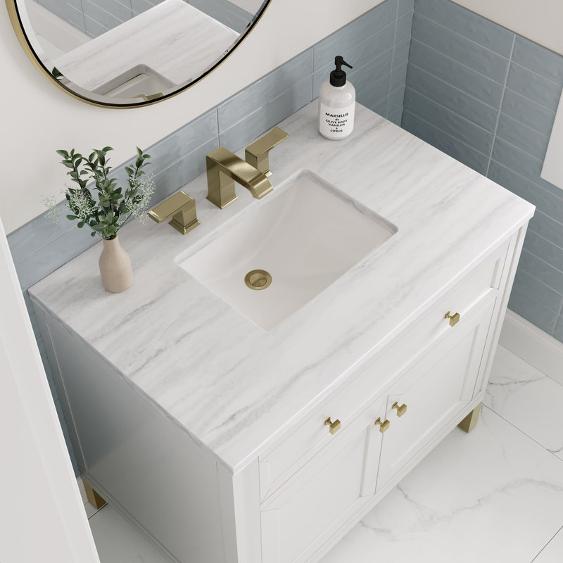 Chicago 36' W Single Vanity, Glossy White, Arctic Fall Solid Surface, 8" Widespread