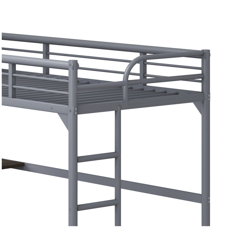 Lit mezzanine simple en métal avec bureau, échelle et garde-corps, bureau sous le lit, Argent argent