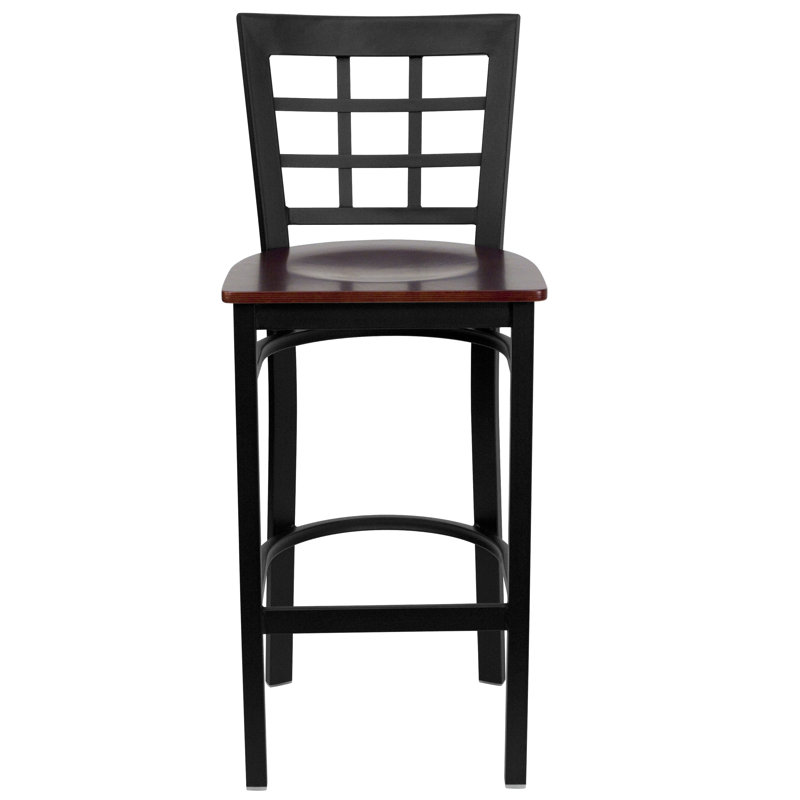 Prompton Window Back Metal Restaurant Barstool, Mahogany, 1
