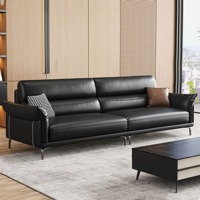 Black Genuine Leather Modular Sofa cushion couch