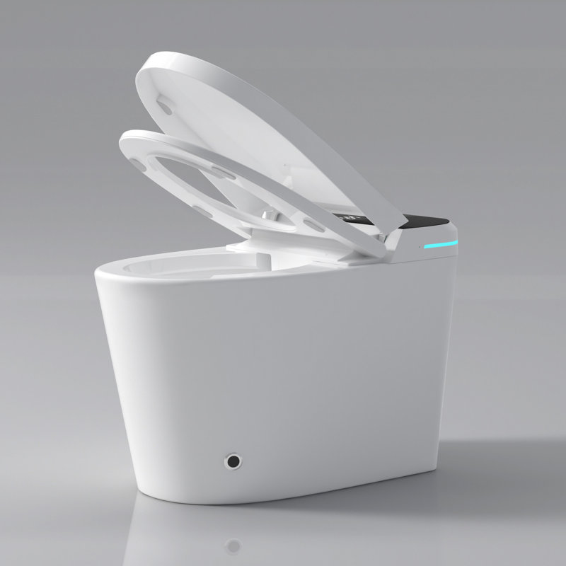 Advanced Smart Toilet With Built-In Bidet - Auto Open/Close Lid, Foot Sensor, Remote Control Available, White Modern Open/Close, Multiple Washing Modes, Night