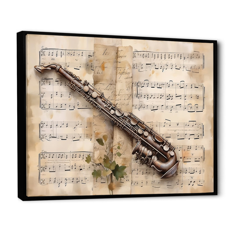 Clarinet Classique Timeless Taupe IV sur toile, Cadre flottant noir, H 34 po x l 44 po x P 1,5 po