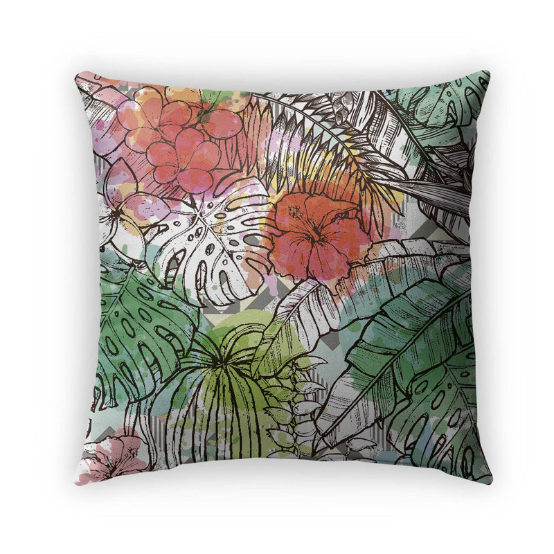Floral Cotton Blend Outdoor Reversible Throw Pillow, 18" x 18", Jungle Watercolor