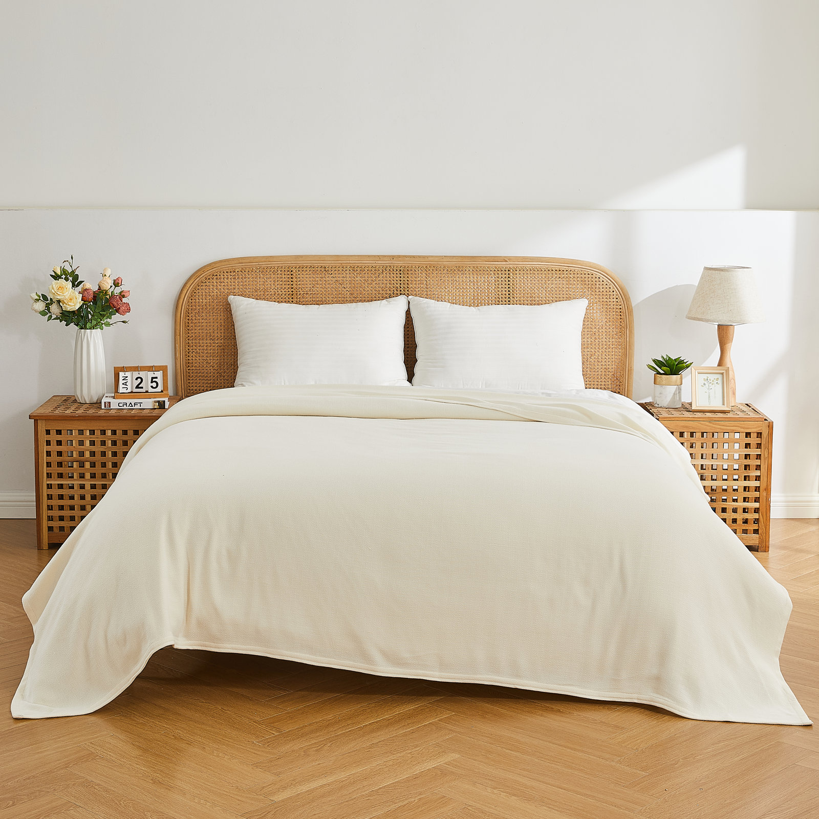 Diamond Rayon From Bamboo Cotton Blanket, Cream, King
