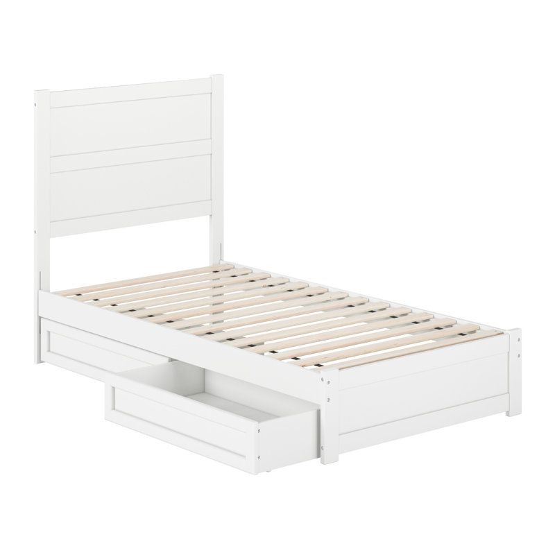 Lit plateforme avec tiroirs de rangement en bois Aveline, Lit simple, Blanc