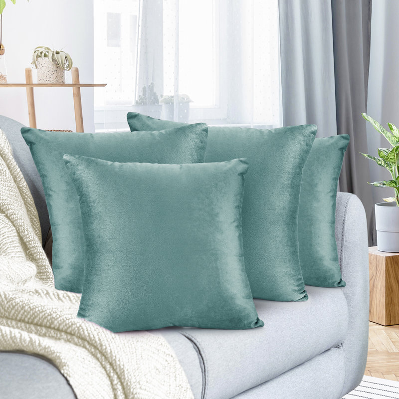 Housse de coussin en velours , H 16 po x l 16 po, Bleu sarcelle