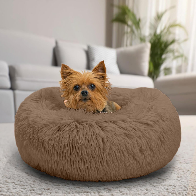 Lit rond moelleux doux pour animaux 15,7 x 15,7 po pour petits chiens lavable et antidérapant, brun, Brun