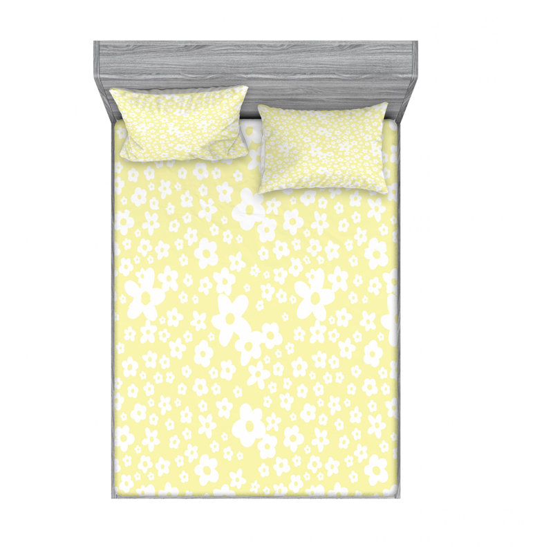 Microfiber Paisley Sheet Set, Queen Sheet Set with Fitted Sheet, Yellow/White Floral
