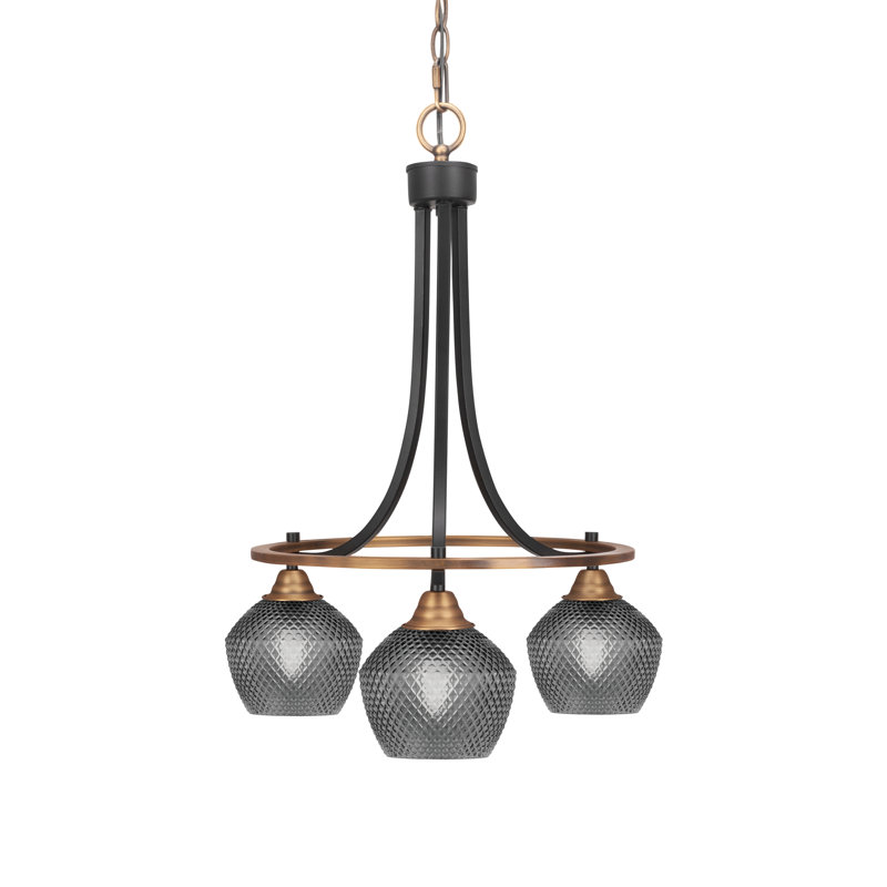 Lustre 3 lumières en verre nickelé brossé 6 po Mukkesh, Noir, Nickel brossé
