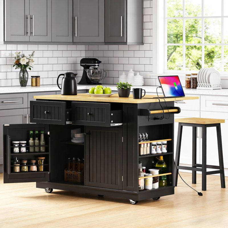 48 Inch Large Kitchen Island, Black