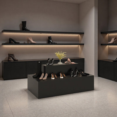 Présentoir à chaussures et sacs du magasin de vêtements