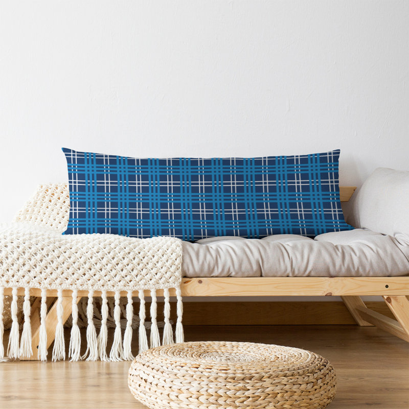 Luxury Plaid Polyester Body Pillow Medium Support Pillow, Navy Blue/White/Blue, Microfiber, Medium