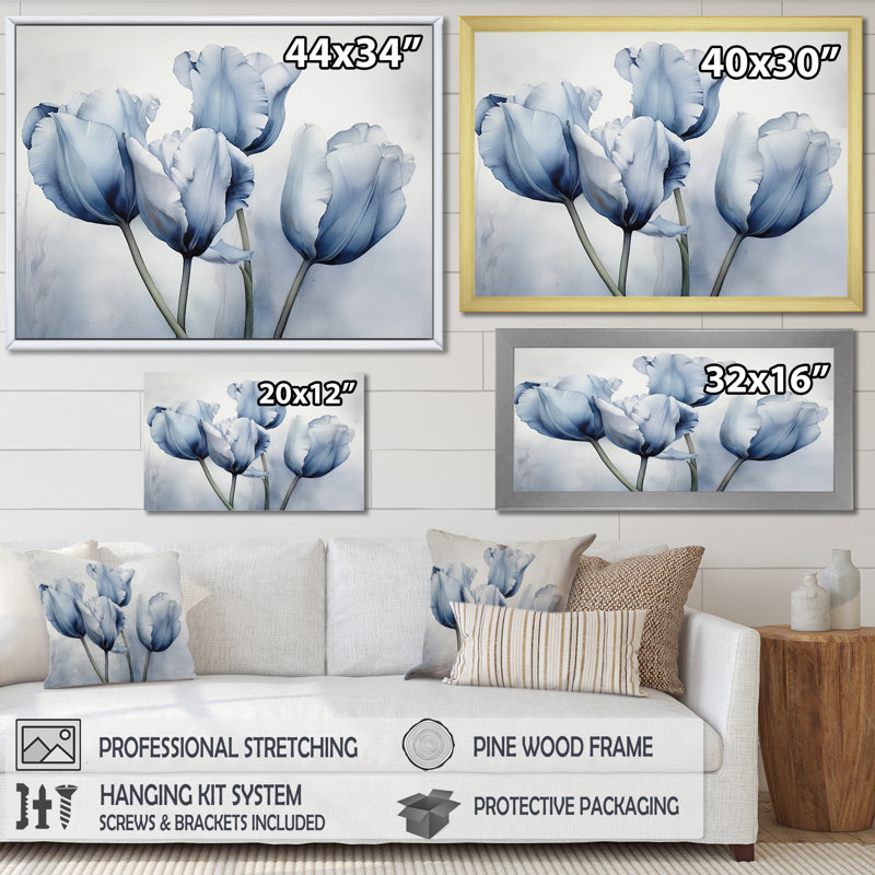 Tulipe, art mural, impression de décoration florale bleu saphir - Tulipes Simplicité saphir I, H 24 po x l 32 po x P 1 po