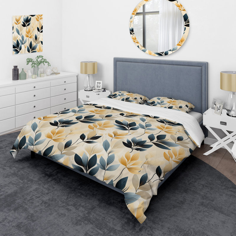 Modern Leaf Patterns I Duvet Cover, Queen Duvet Cover + 2 Standard Shams