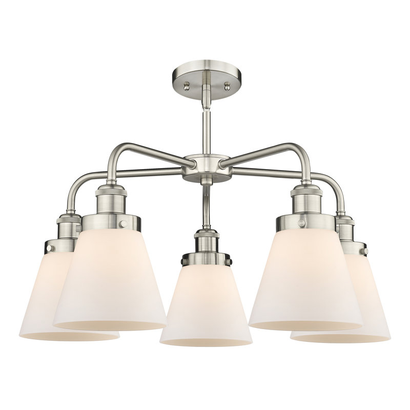 Cone 5 Light Stem Hung Chandelier, Matte White, Satin Nickel