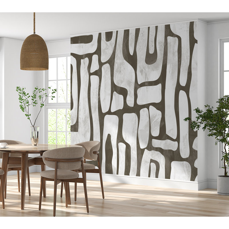 Murale abstraite pelez et collez Lajauna - formes terreuses gris fumé, L 120 po x l 90 po