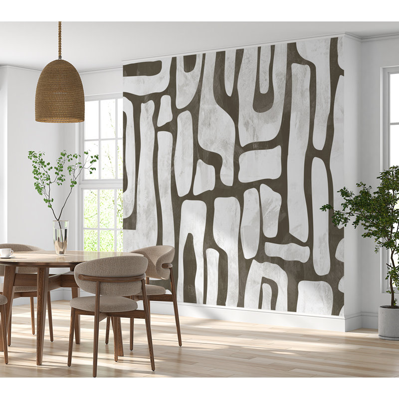 Murale abstraite pelez et collez Lajauna - formes terreuses gris fumé, L 108 po x l 90 po