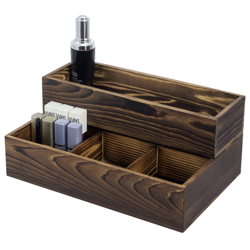 Pine Wood 6 Compartment Makeup Organiser