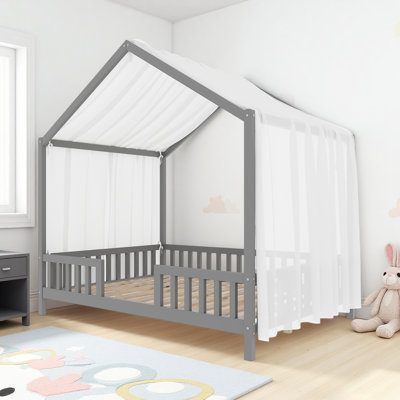 Bed For Kids, House Shape Bed Frame With Canopy