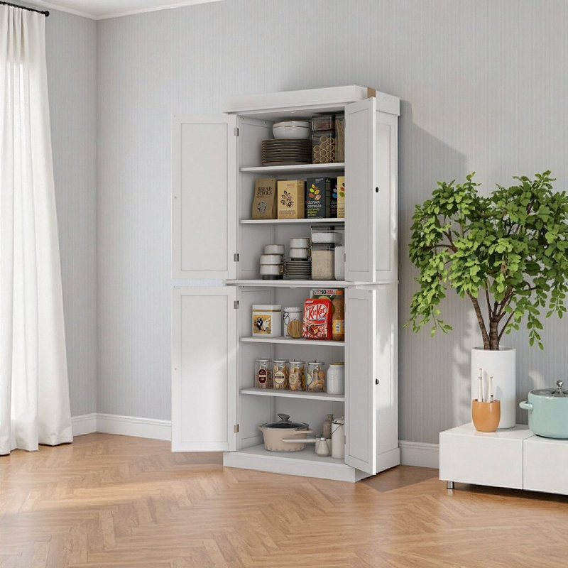Garde-manger autoportant 72,5 po blanc - 4 portes, tablettes réglables, armoire de rangement pour la cuisine et la salle à manger