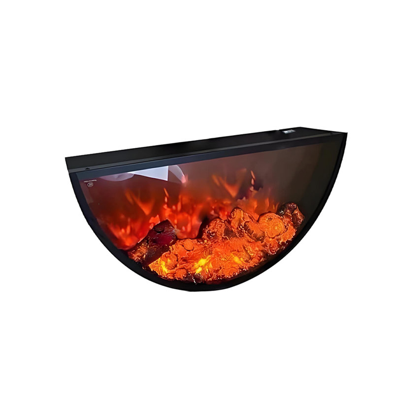 35.43"Black U-shaped Embedded Simulated lame Decorative Electric Fireplace, 17.72" H x 35.43" W x 5.91" D