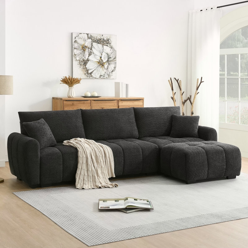 110 Inch Modular Sectional Sofa With Extra-Large Seat, Movable Ottoman, High Density Foam, Free Combination, Sturdy Metal&Wood Frame, Boucle Fabric, Available In 3 Colors