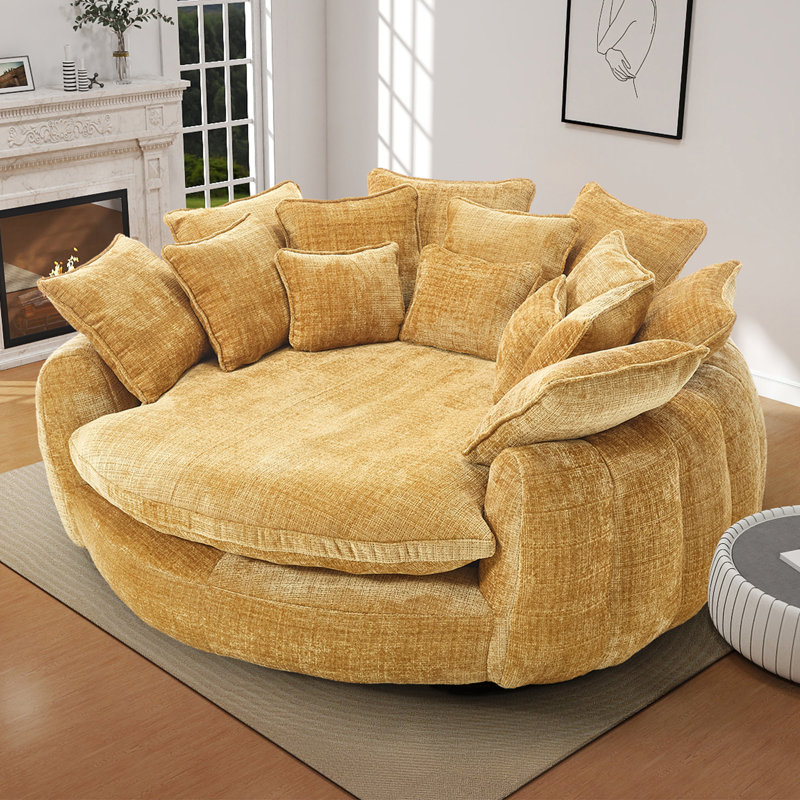 Canapé-lit de 81 po surdimensionné 81 po avec revêtement en chenille et 14 coussins, Jaune