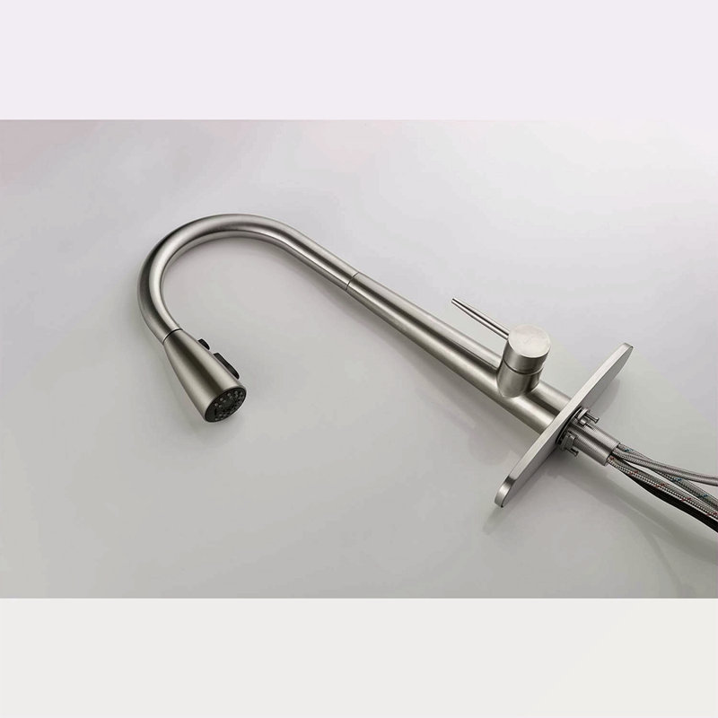 Single Handle Stainless Steel Kitchen Sink Faucet With Pull Down Sprayer, Brushed Nickel
