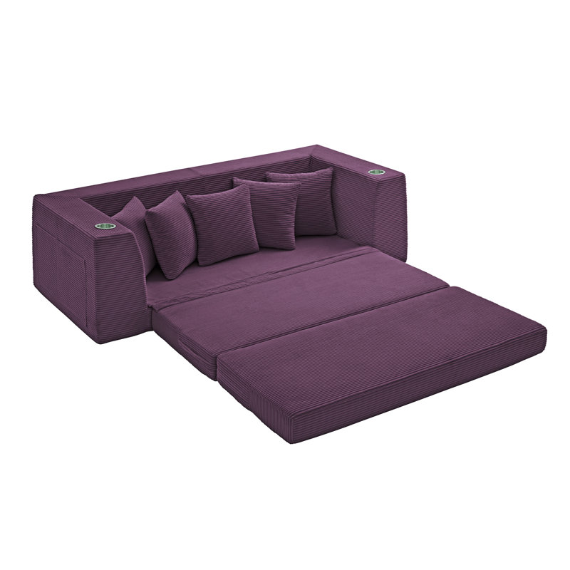 Boneless Convertible Sleeper Sofa, Foldable Floor Couch No Assembly, Purple