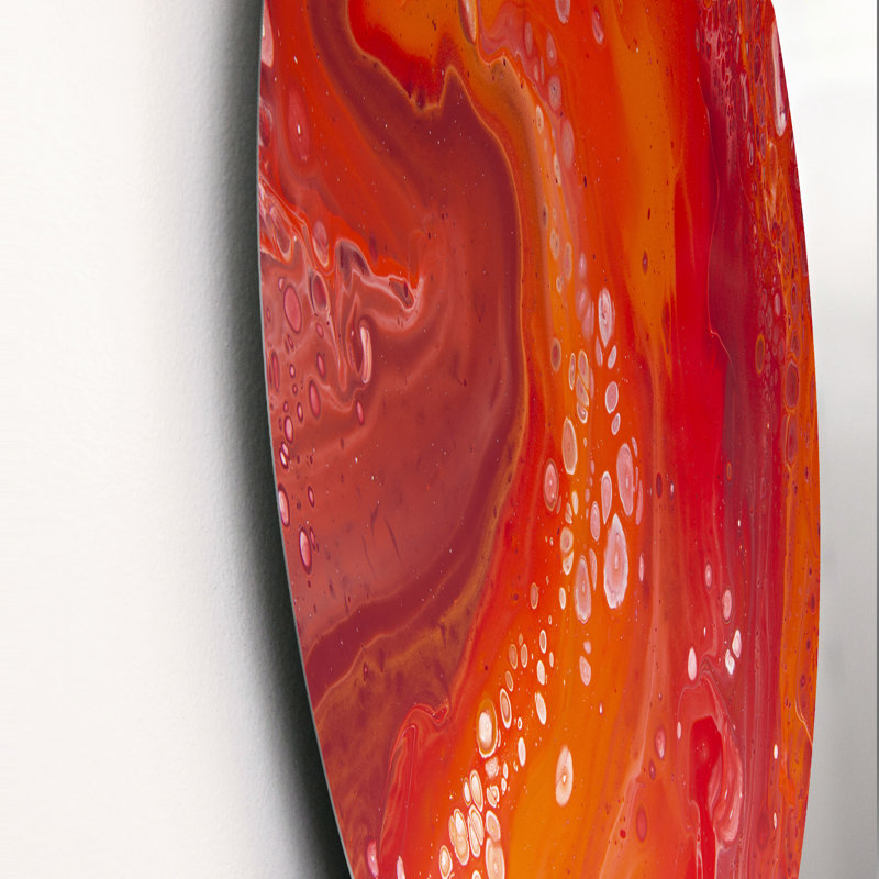 «Vibrant Red Marble Landscape», art mural moderne en cercle métallique, H 11 po x l 11 po x P 1 po