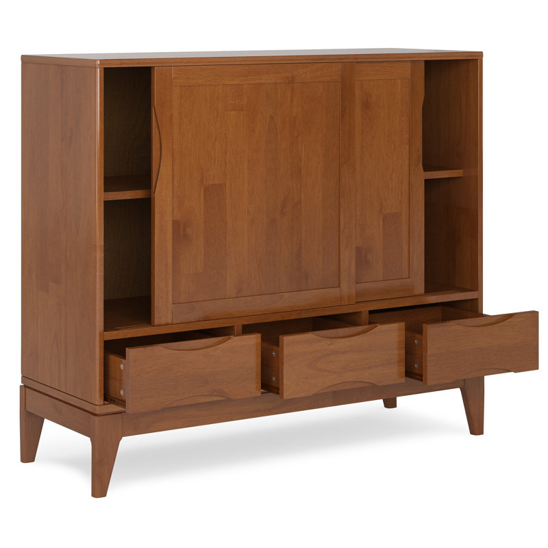 Simpli Home Harper 48"W Solid Wood 2-Shelf Contemporary Medium Storage Cabinet with 3 Drawers