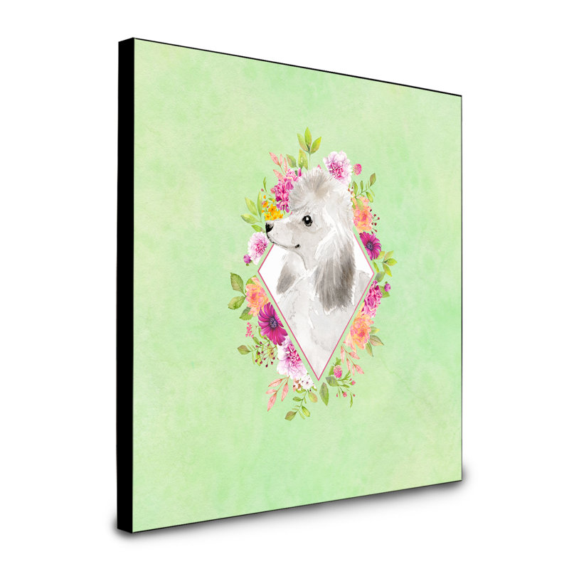 Panneau mural Dollman Flowers, Vert, Caniche standard gris clair