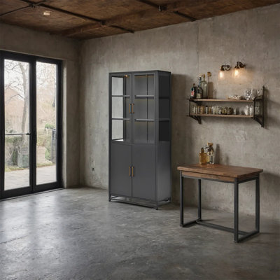 Tall Display Cabinet with Glass Doors and LED Lights, Steel Curio Cabinet with 3-Sided Glass, Pantry Cabinet with Storage for Hallways, Livingroom Kitchen Home Decor & Office
