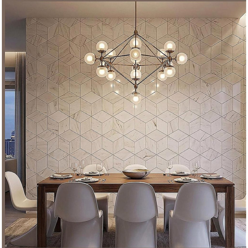 Carrelage en marbre naturel hexagonal blanc pour mur et plancher, pierre naturelle, marbre véritable, marbre véritable, 1 boîte de 12 pièces