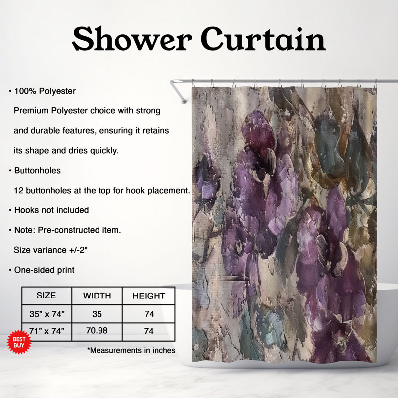 Floral Shower Curtain, 74"H x 71"W
