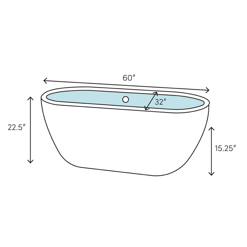 Carissa 60'' x 32'' Soaking Acrylic Bathtub, Shiny White