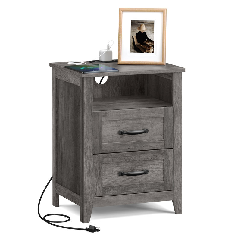 Allenside 18" W Nightstand With Charging Station, Individual, Misty Gray